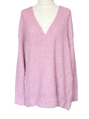 Free People Lilac Boucle Deep V Sweater